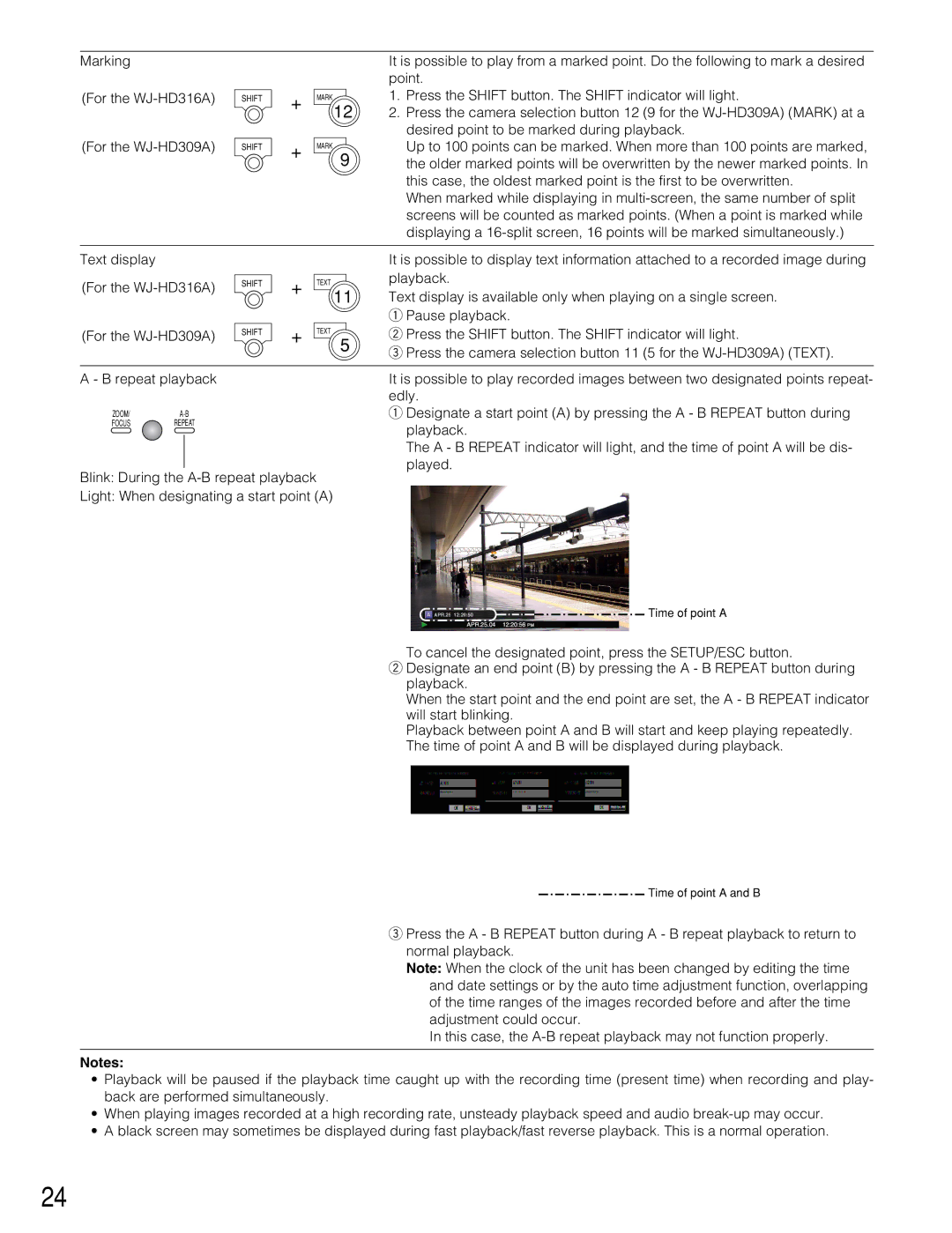 Panasonic Marking For the WJ-HD316A For the WJ-HD309A, Text display, Playback, Pause playback For the WJ-HD309A, Edly 