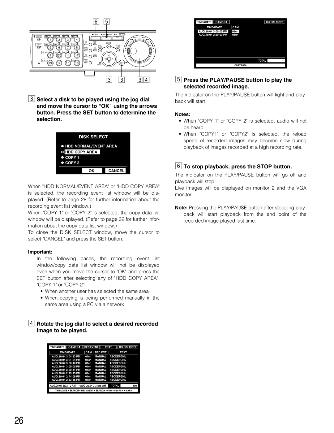 Panasonic WJ-HD309A, WJ-HD316A operating instructions To stop playback, press the Stop button, Time&Date Cam 