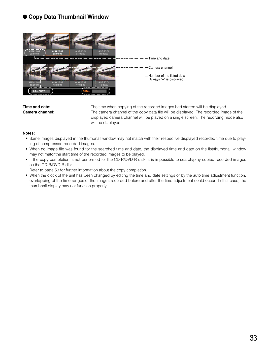 Panasonic WJ-HD316A, WJ-HD309A operating instructions Copy Data Thumbnail Window, Will be displayed 