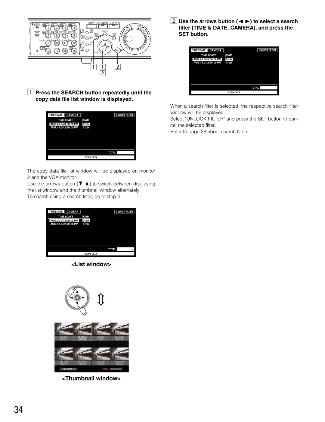 Panasonic WJ-HD309A, WJ-HD316A operating instructions List window 