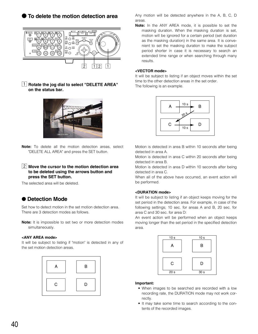 Panasonic WJ-HD309A, WJ-HD316A To delete the motion detection area, Detection Mode, Selected area will be deleted 