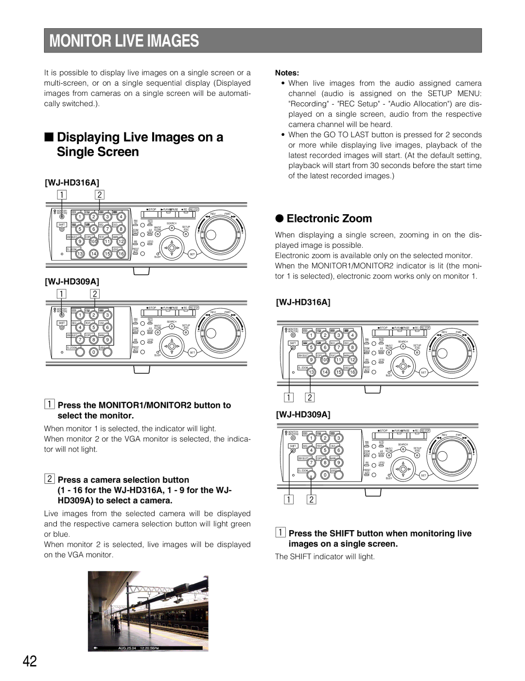 Panasonic WJ-HD309A, WJ-HD316A Monitor Live Images, Displaying Live Images on a Single Screen, Electronic Zoom 