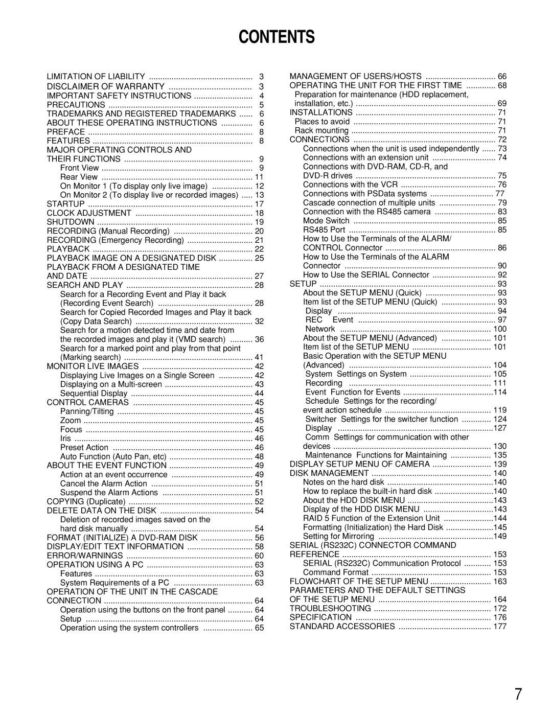 Panasonic WJ-HD316A, WJ-HD309A operating instructions Contents 