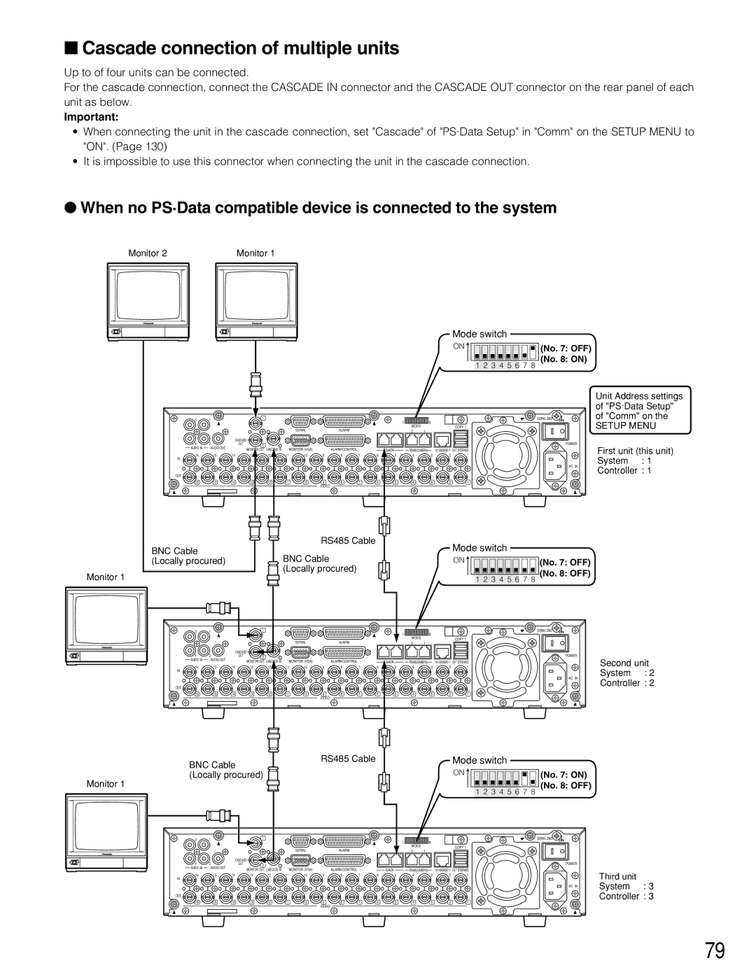 Panasonic WJ-HD316A Cascade connection of multiple units, When no PS·Data compatible device is connected to the system 