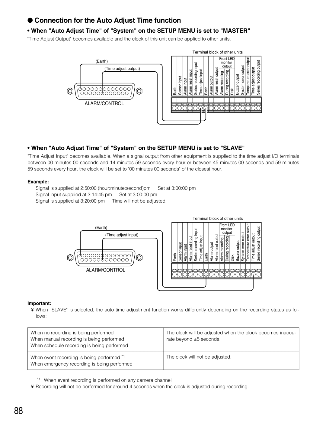 Panasonic WJ-HD309A, WJ-HD316A operating instructions Connection for the Auto Adjust Time function, Example 