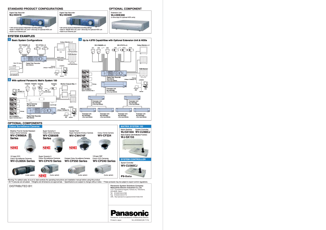 Panasonic WJ-HD309, WJ-HD316 dimensions System Examples, Distributed By 