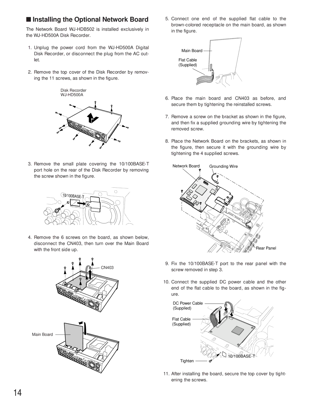 Panasonic WJ-HD500A manual Installing the Optional Network Board 