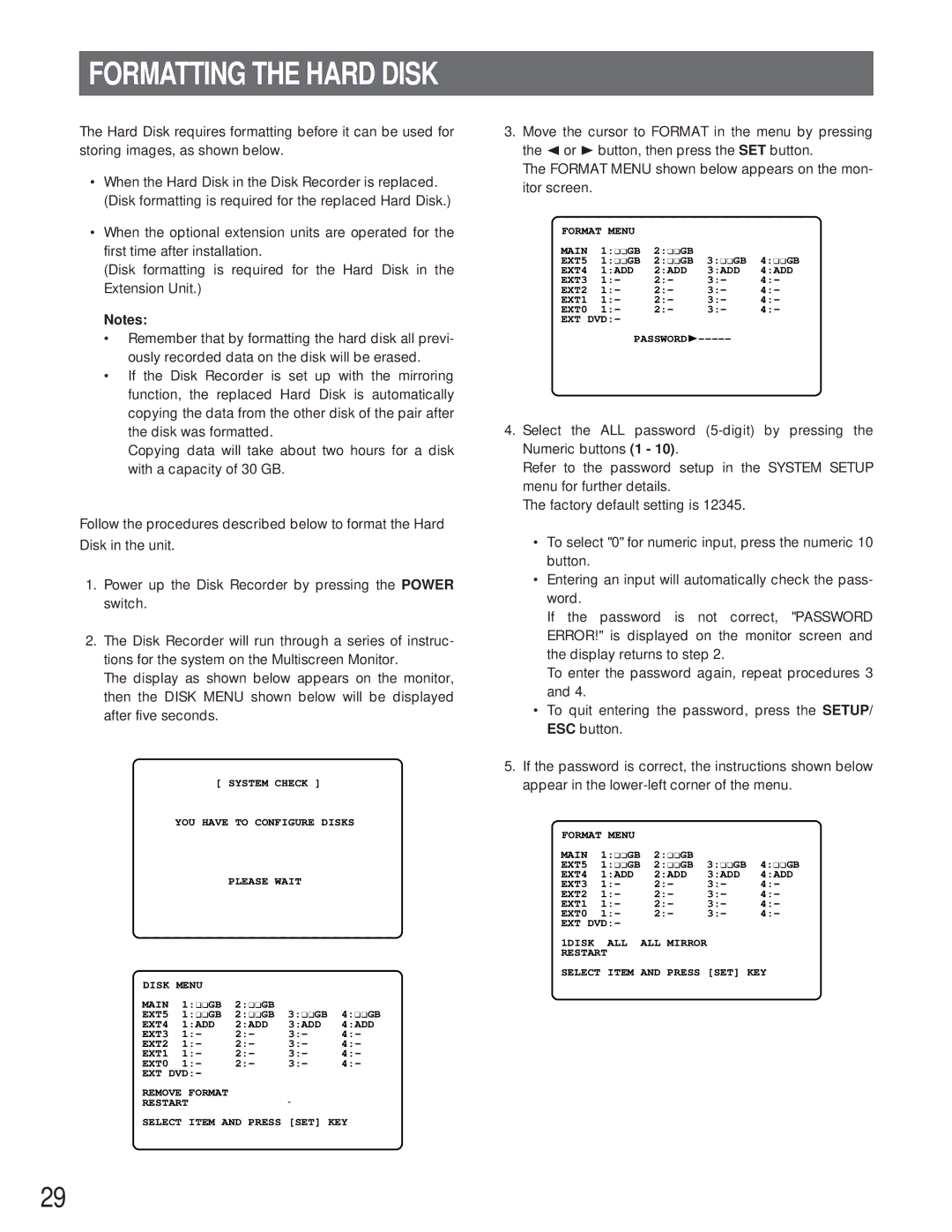 Panasonic WJ-HD500A manual Formatting the Hard Disk 