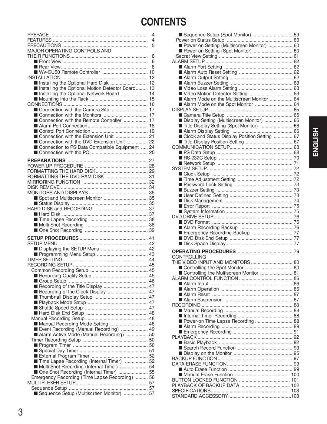 Panasonic WJ-HD500A manual Contents 