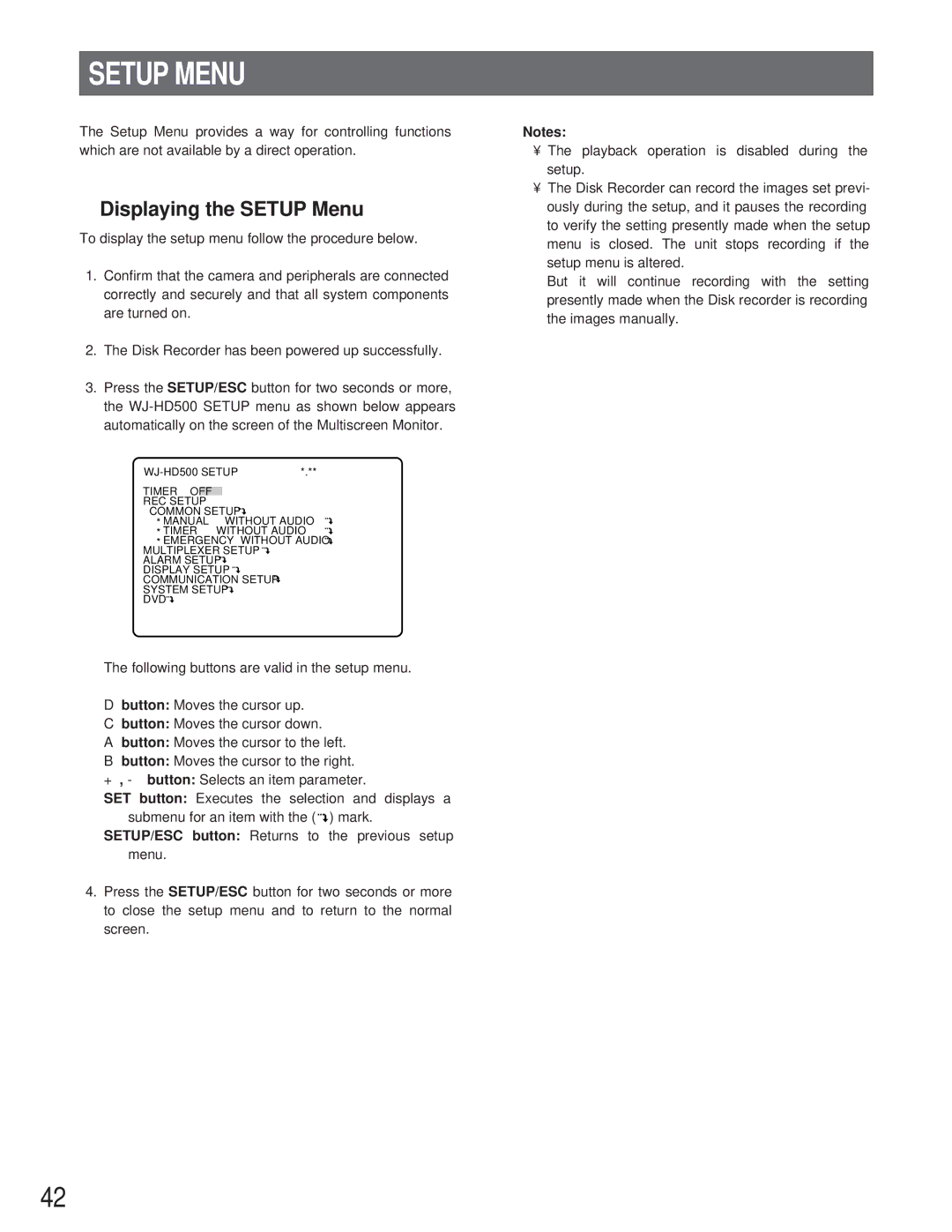 Panasonic WJ-HD500A manual Displaying the Setup Menu 