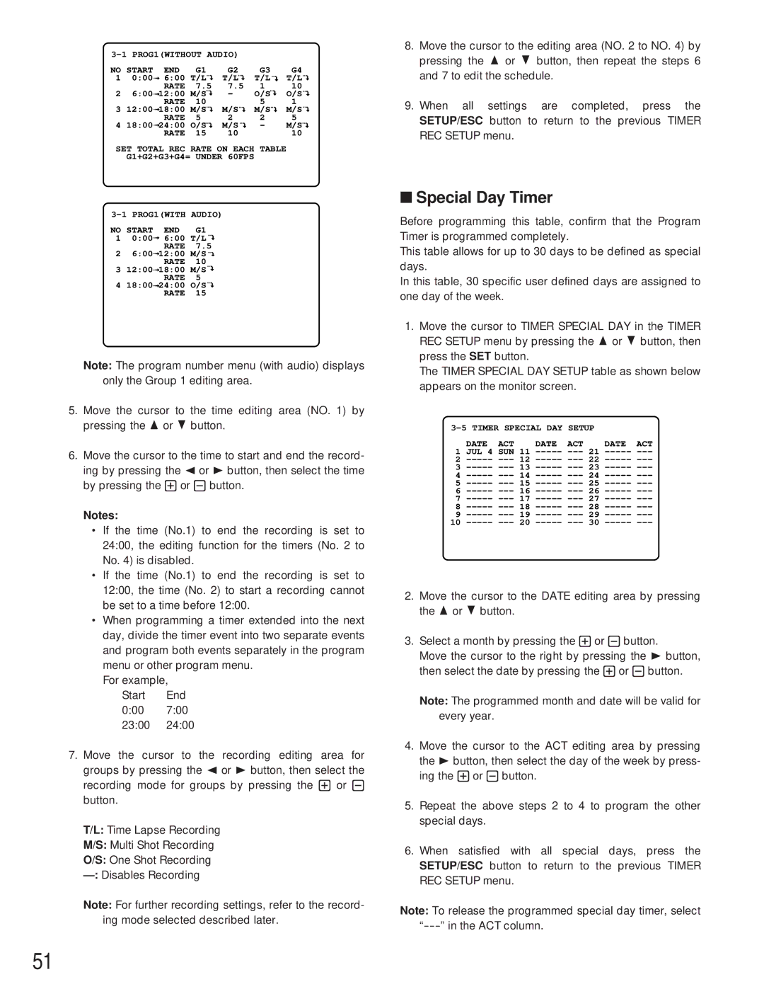 Panasonic WJ-HD500A manual Special Day Timer 