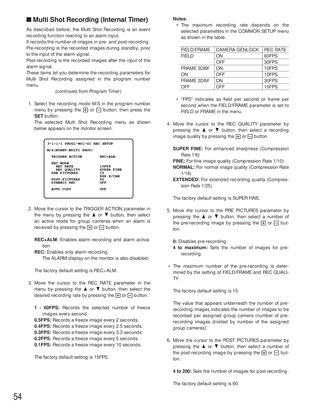 Panasonic WJ-HD500A manual Multi Shot Recording Internal Timer 