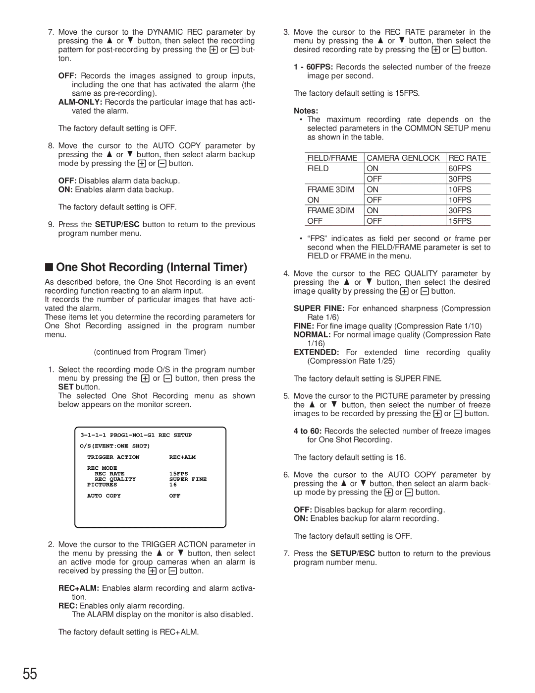 Panasonic WJ-HD500A manual One Shot Recording Internal Timer 