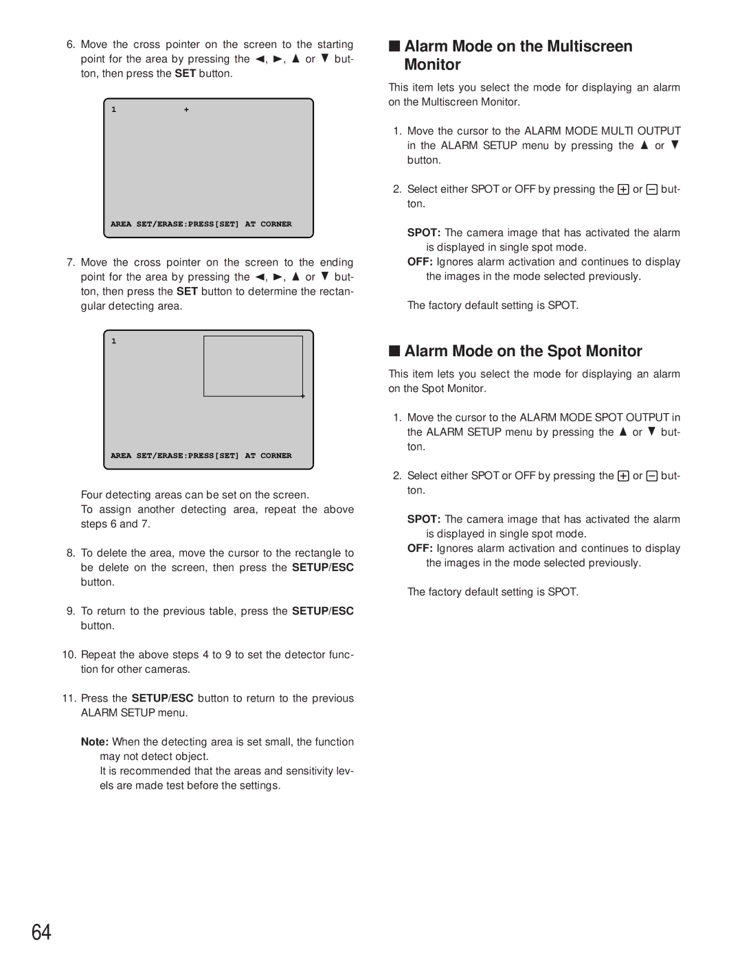 Panasonic WJ-HD500A manual Alarm Mode on the Multiscreen Monitor, Alarm Mode on the Spot Monitor 