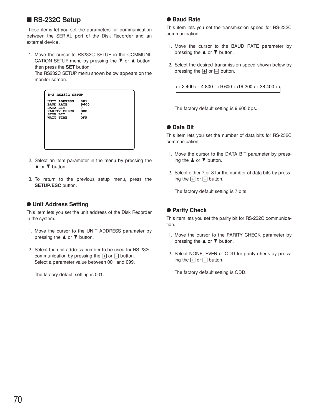 Panasonic WJ-HD500A manual RS-232C Setup 