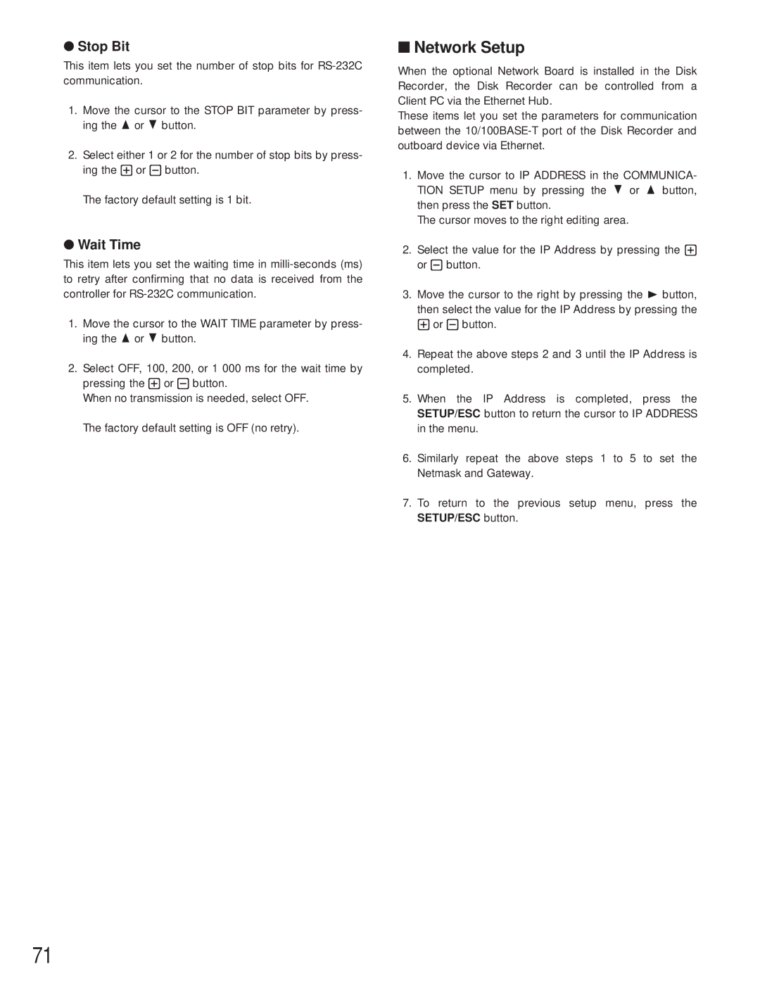 Panasonic WJ-HD500A manual Network Setup 