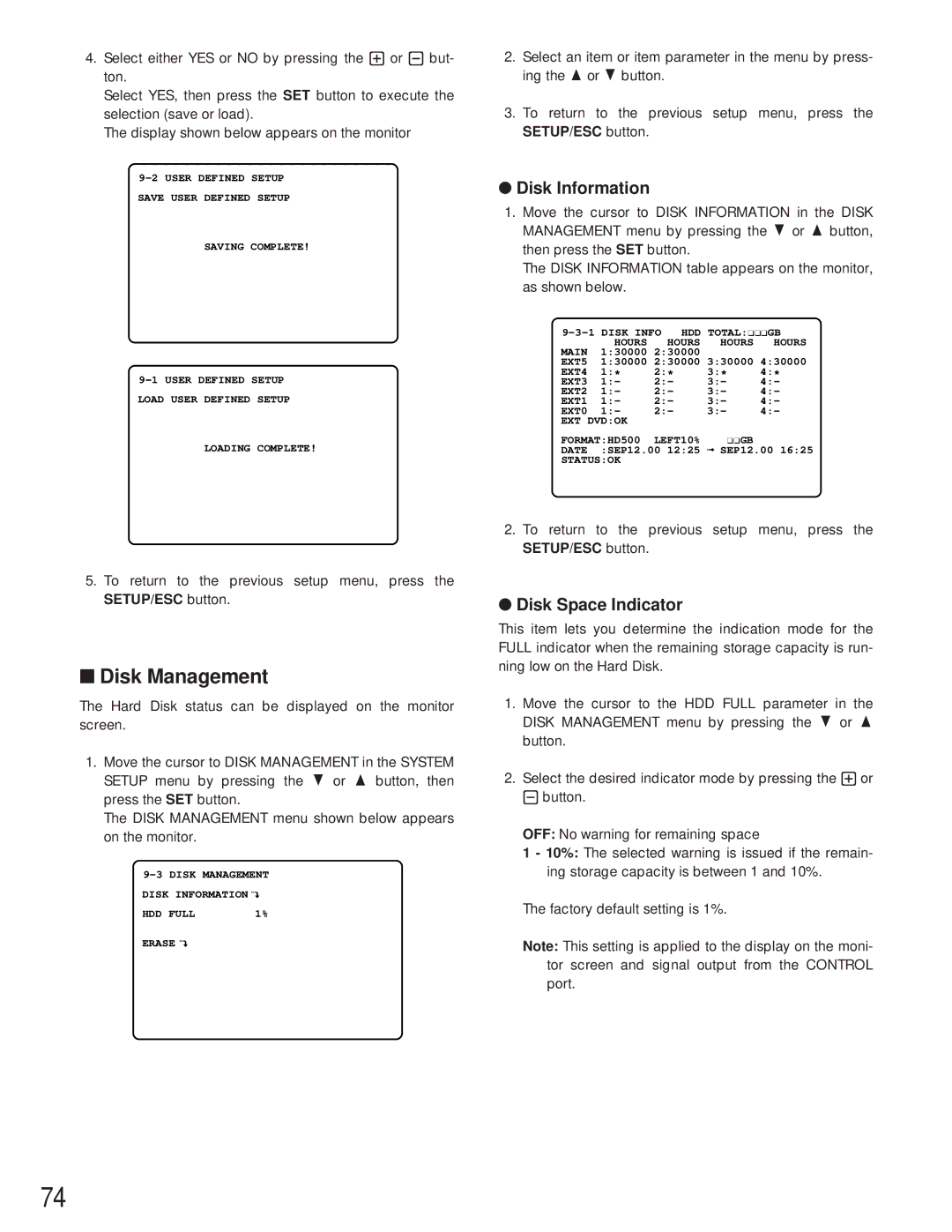 Panasonic WJ-HD500A manual Disk Management, Disk Information, Disk Space Indicator 