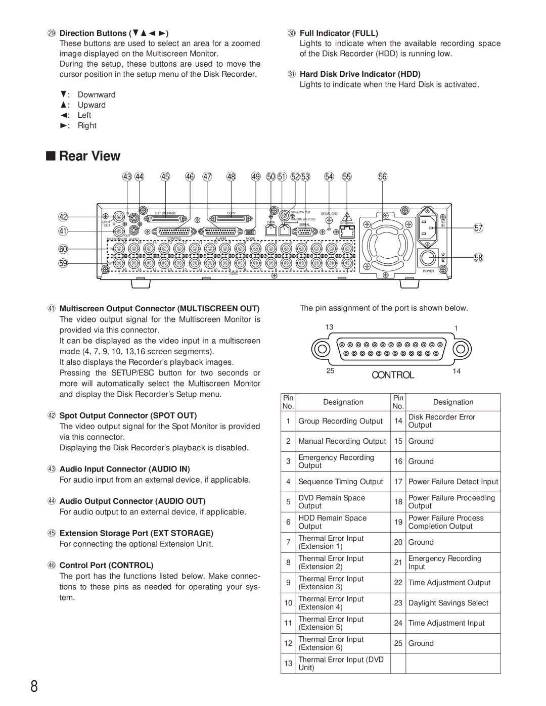 Panasonic WJ-HD500A manual @9Direction Buttons CDA B, #0Full Indicator Full, #1Hard Disk Drive Indicator HDD 