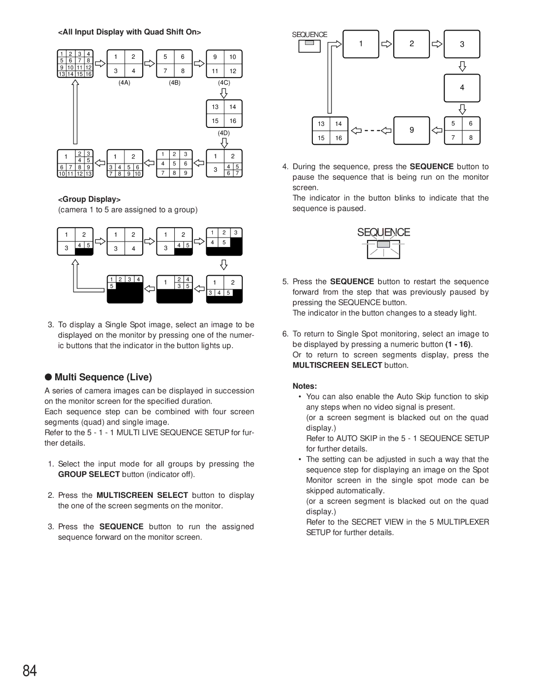 Panasonic WJ-HD500A manual Multi Sequence Live, All Input Display with Quad Shift On Group Display 