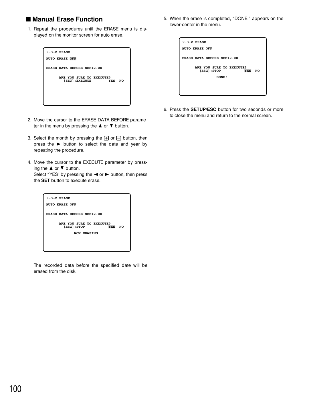 Panasonic WJ-HD500A manual Manual Erase Function 