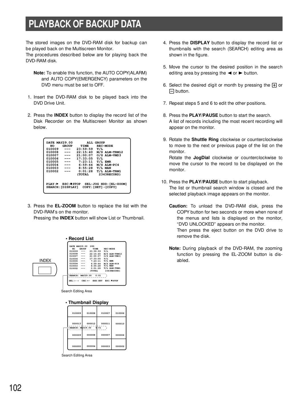 Panasonic WJ-HD500A manual Playback of Backup Data, Record List 