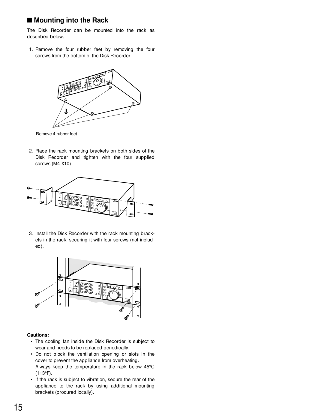 Panasonic WJ-HD500A manual Mounting into the Rack, Cautions 