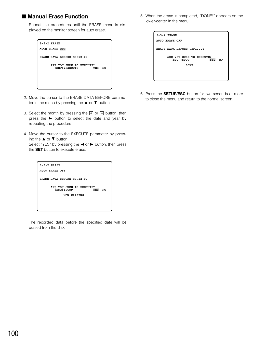 Panasonic WJ-HD500B manual Manual Erase Function 