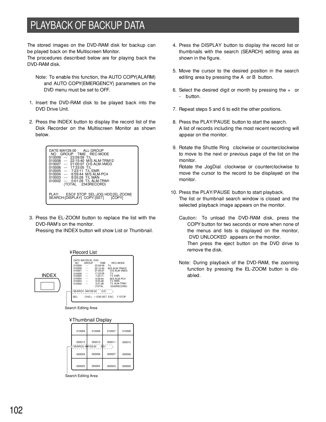 Panasonic WJ-HD500B manual Playback of Backup Data, Record List 