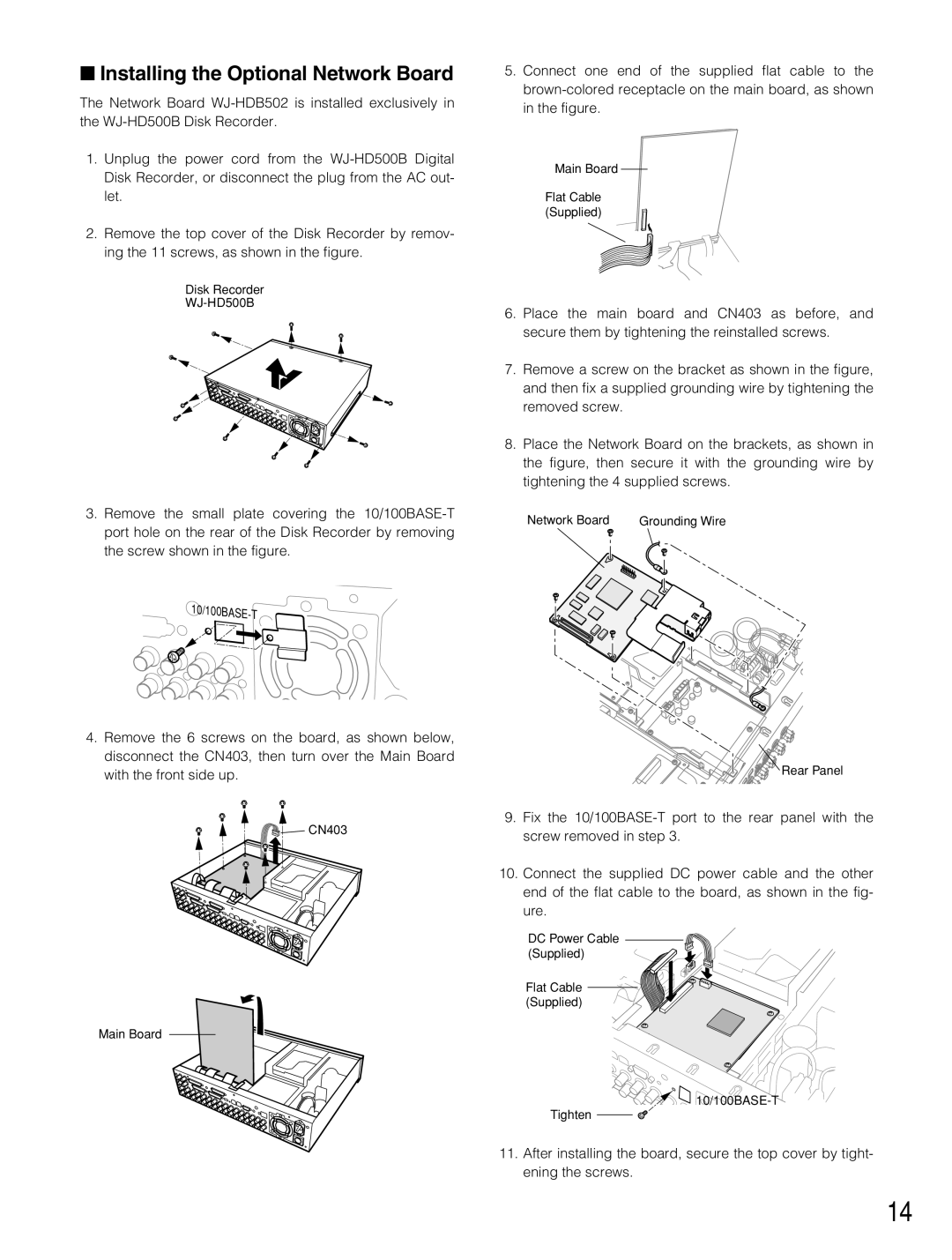 Panasonic WJ-HD500B manual Installing the Optional Network Board 