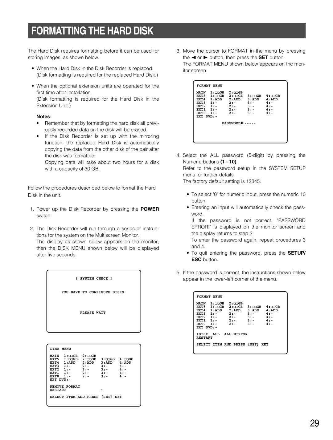 Panasonic WJ-HD500B manual Formatting the Hard Disk 