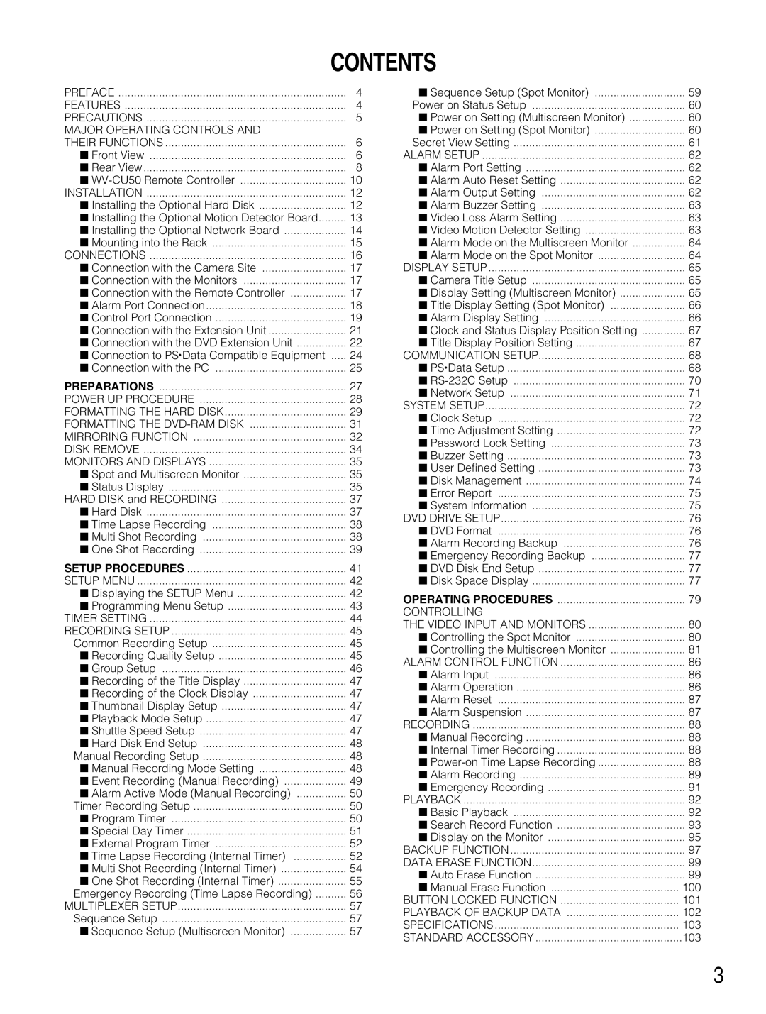 Panasonic WJ-HD500B manual Contents 