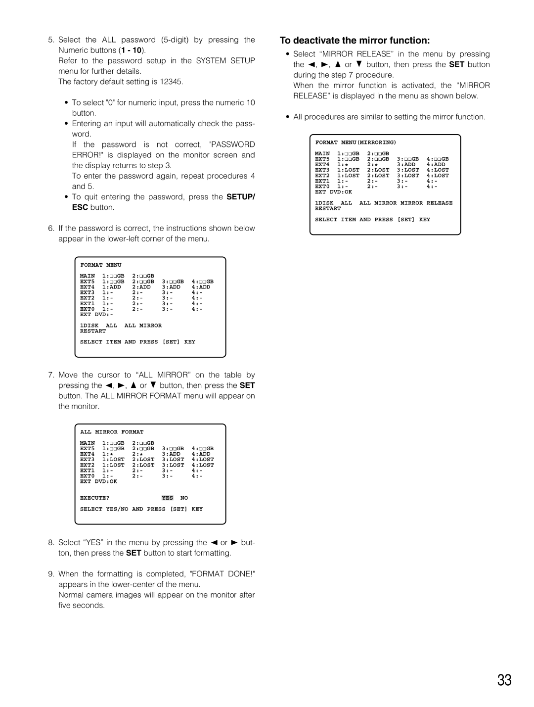 Panasonic WJ-HD500B manual To deactivate the mirror function 