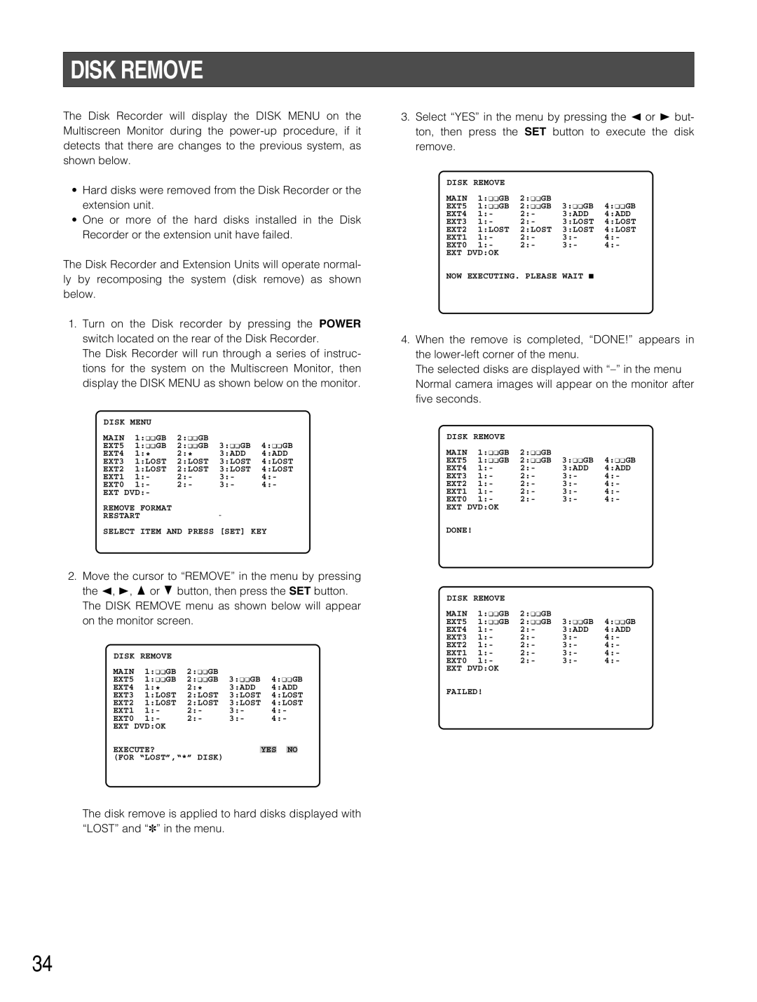 Panasonic WJ-HD500B manual Disk Remove 