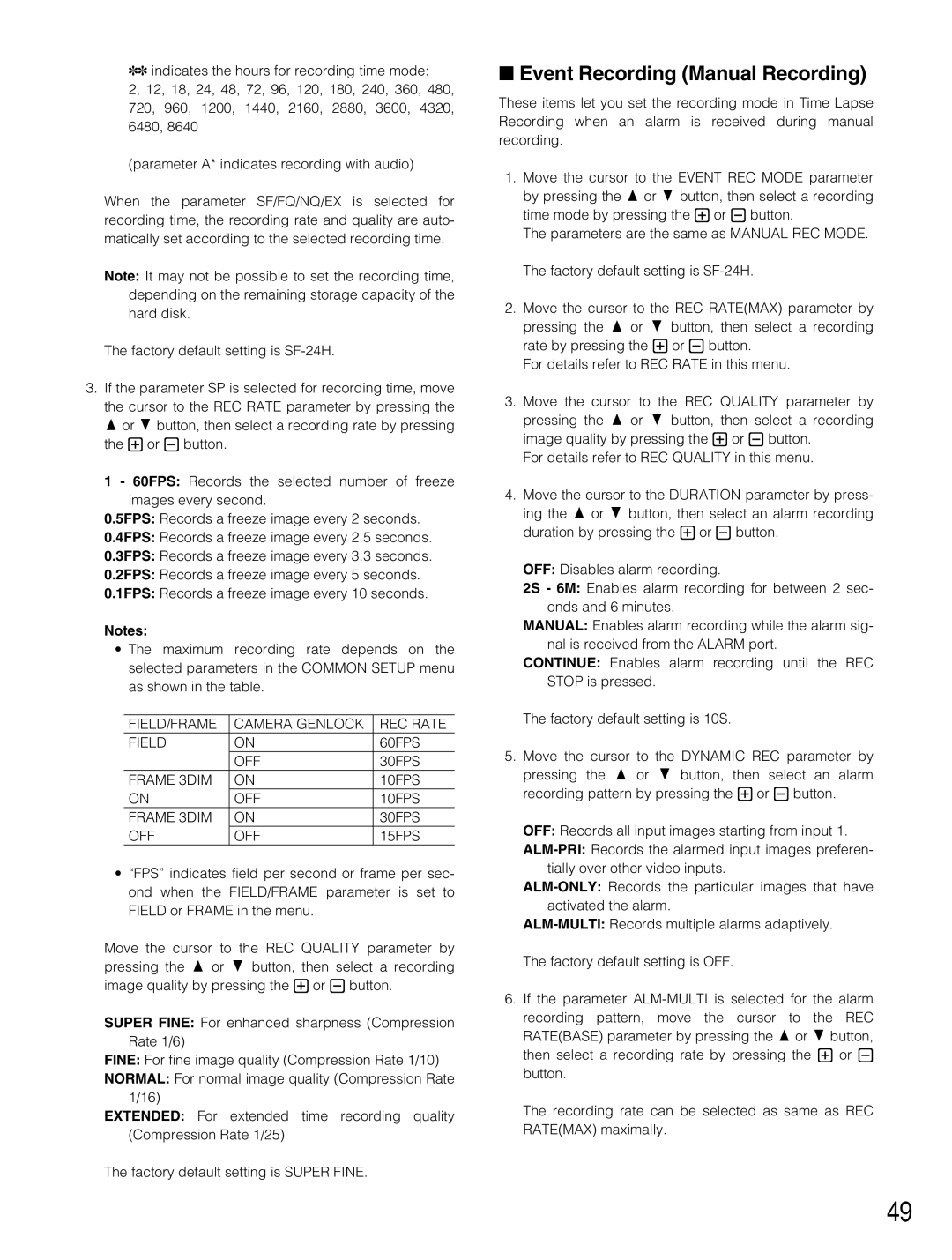 Panasonic WJ-HD500B manual Event Recording Manual Recording 