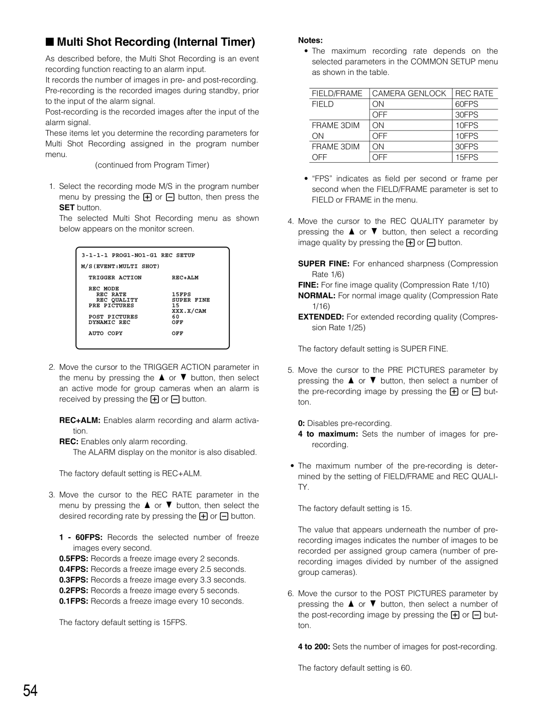 Panasonic WJ-HD500B manual Multi Shot Recording Internal Timer 