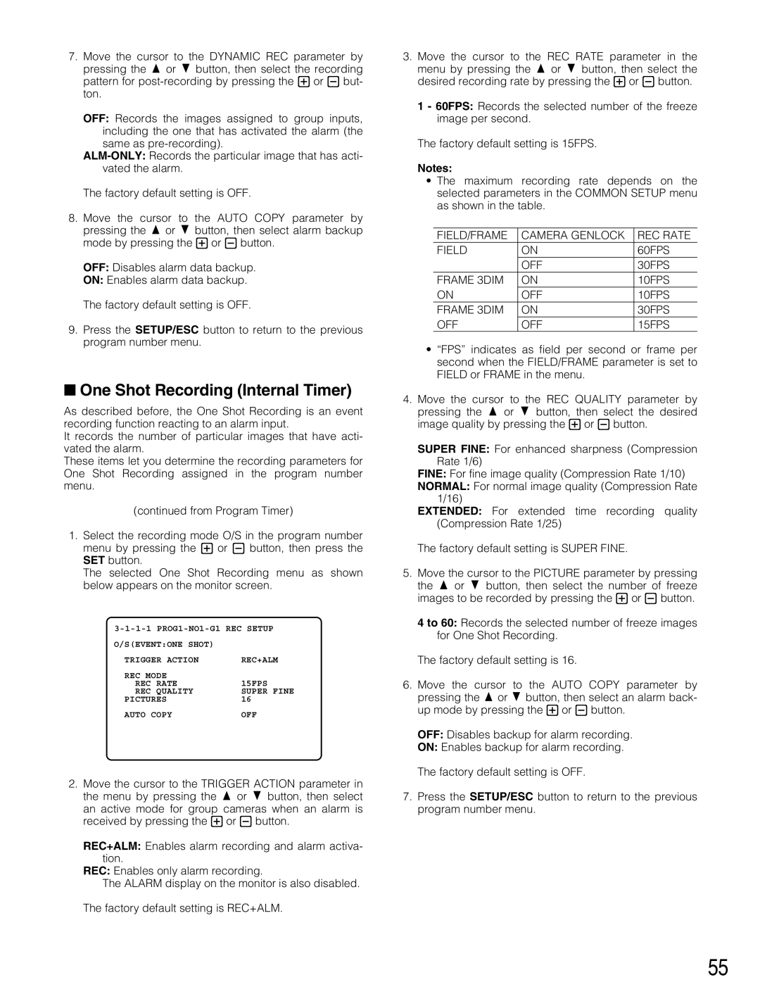 Panasonic WJ-HD500B manual One Shot Recording Internal Timer 