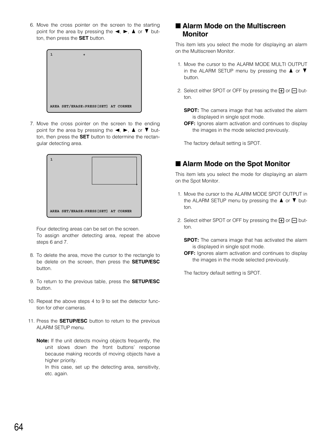 Panasonic WJ-HD500B manual Alarm Mode on the Multiscreen Monitor, Alarm Mode on the Spot Monitor 