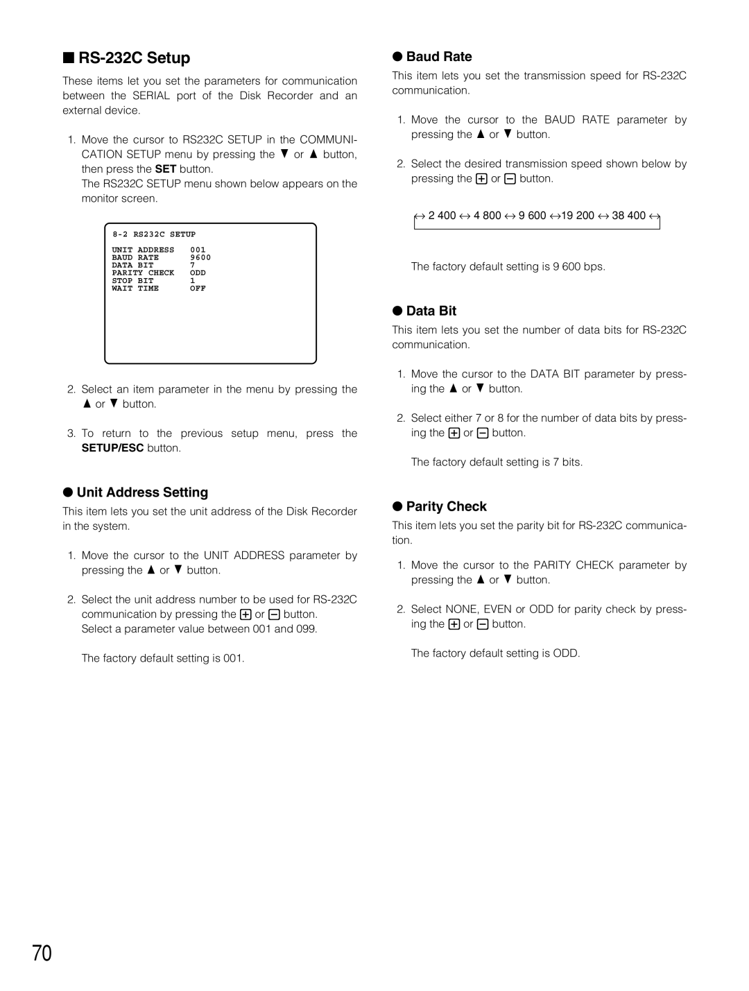 Panasonic WJ-HD500B manual RS-232C Setup 