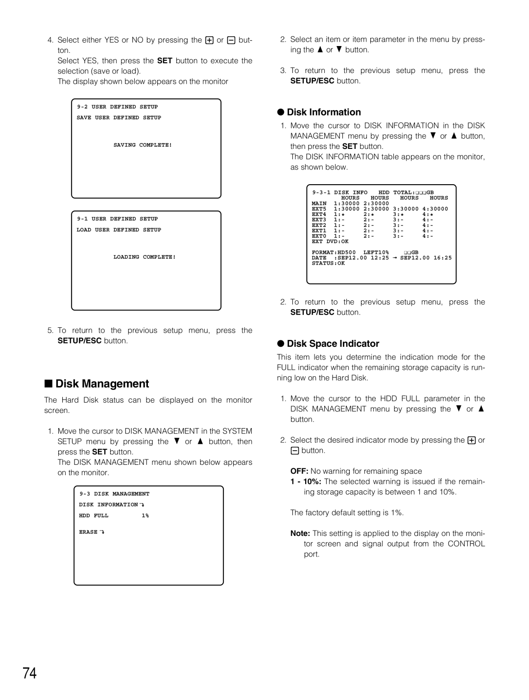 Panasonic WJ-HD500B manual Disk Management, Disk Information, Disk Space Indicator 