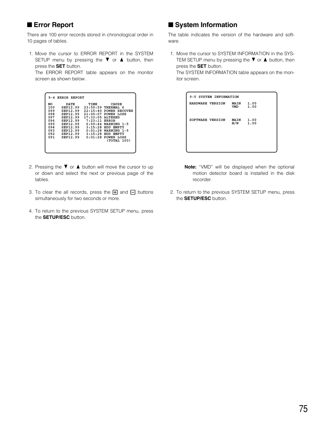 Panasonic WJ-HD500B manual Error Report, System Information 