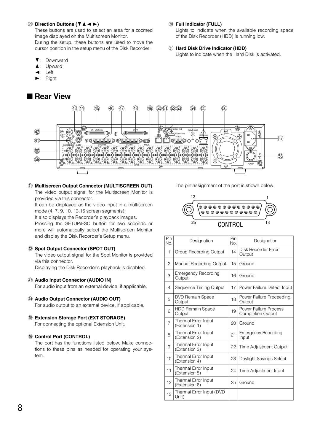 Panasonic WJ-HD500B manual @9Direction Buttons CDA B #0Full Indicator Full, #1Hard Disk Drive Indicator HDD 