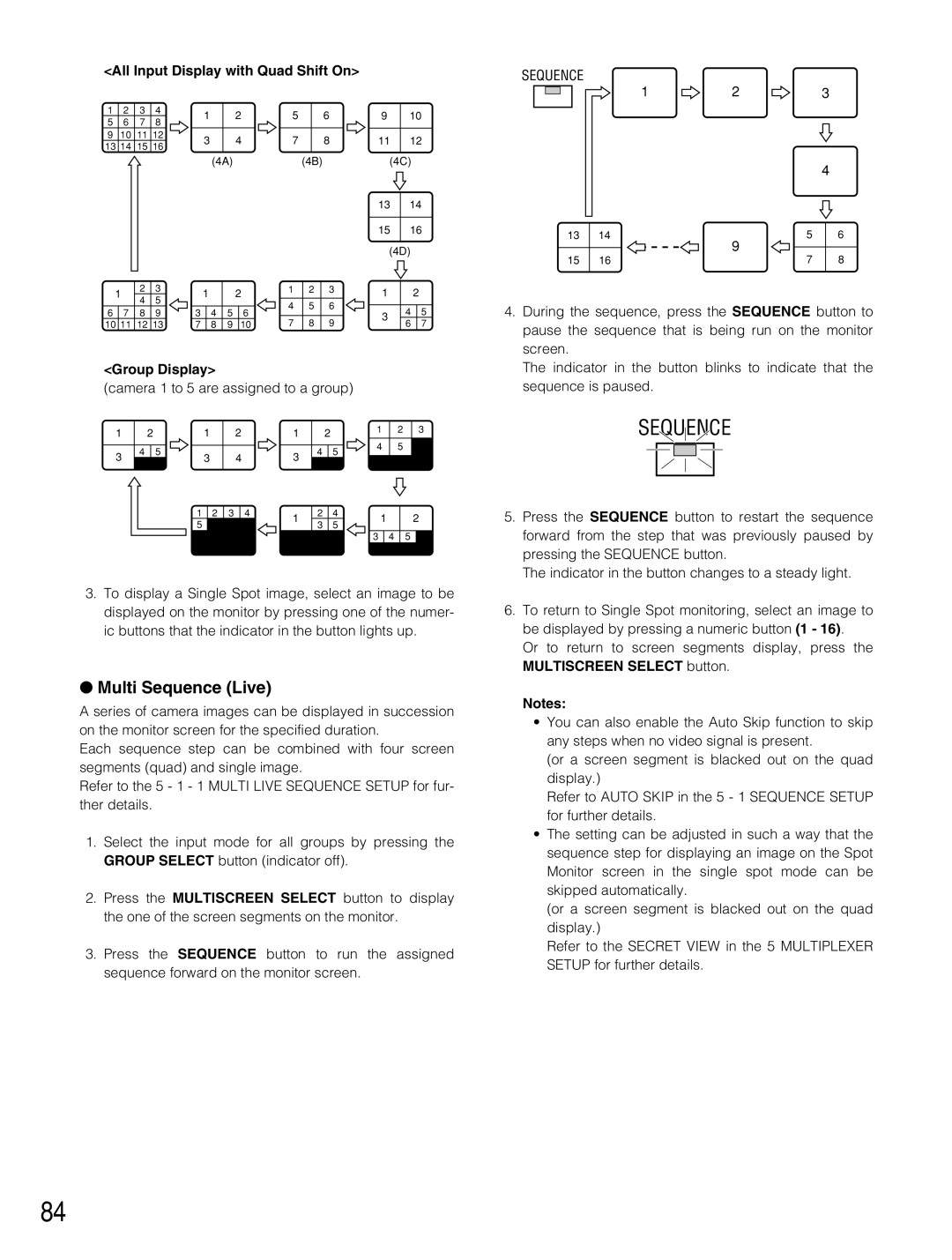 Panasonic WJ-HD500B manual Multi Sequence Live, All Input Display with Quad Shift On Group Display 