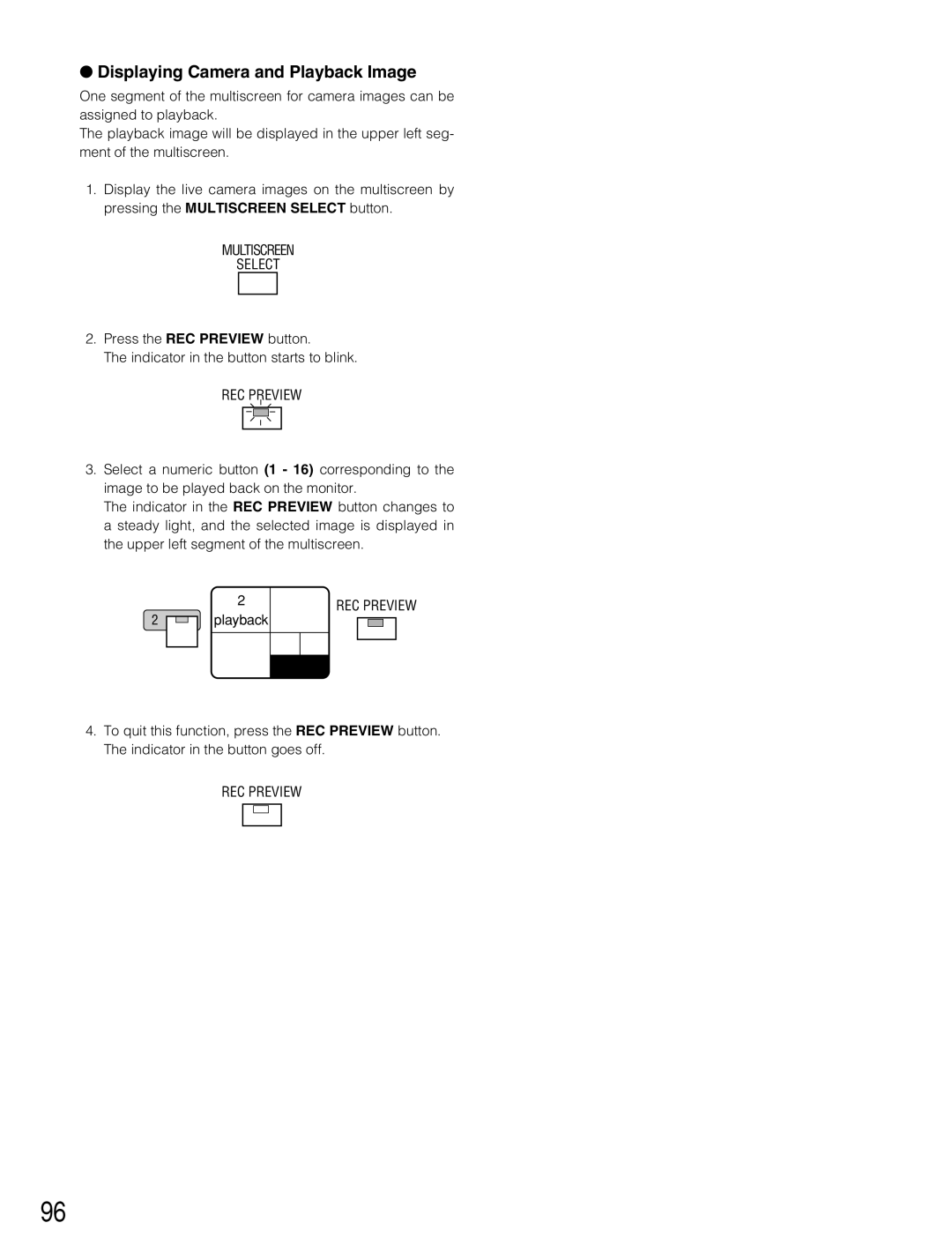 Panasonic WJ-HD500B manual Displaying Camera and Playback Image, REC Preview 