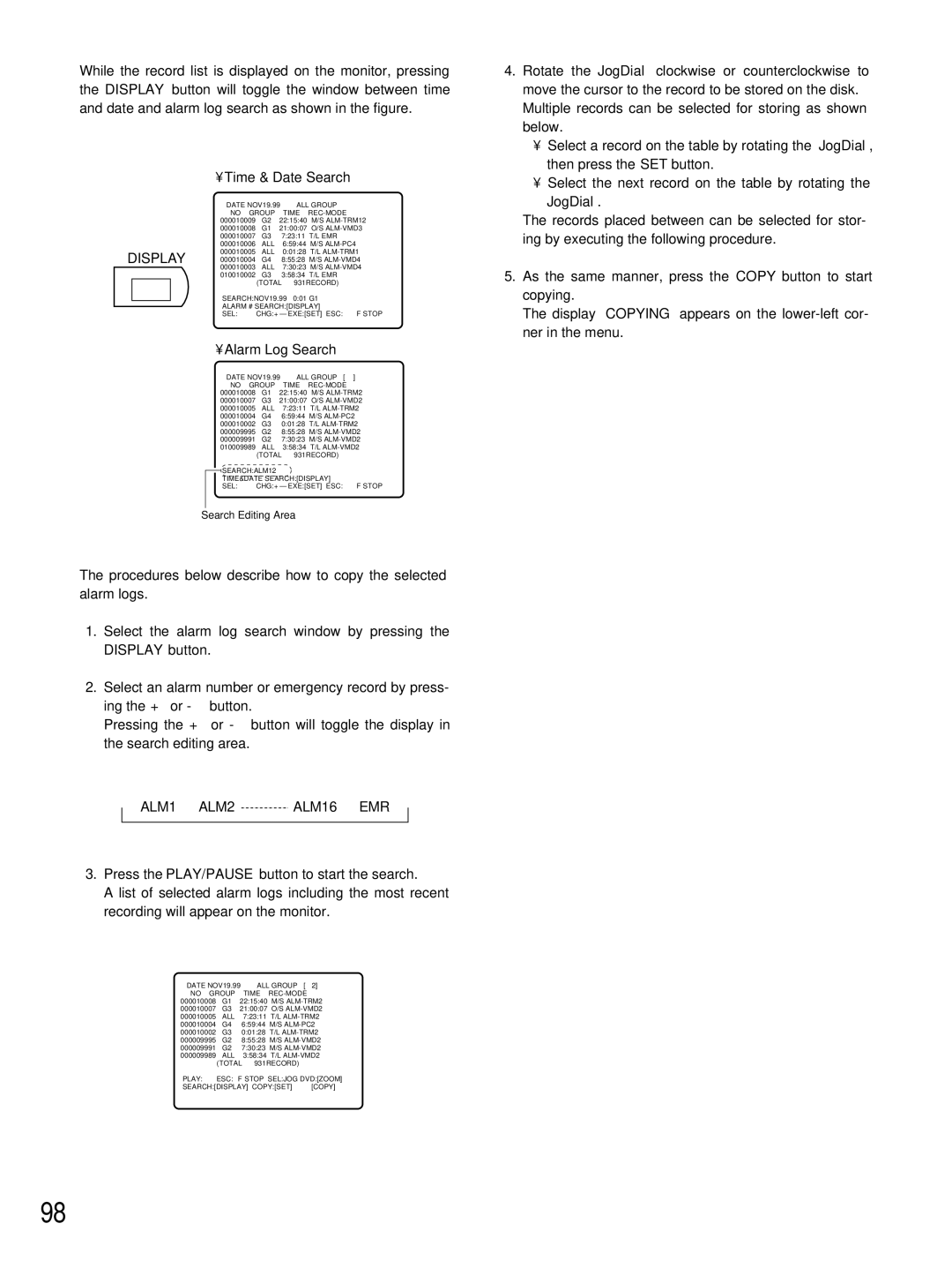 Panasonic WJ-HD500B manual ALM-VMD2 Total 931RECORD 