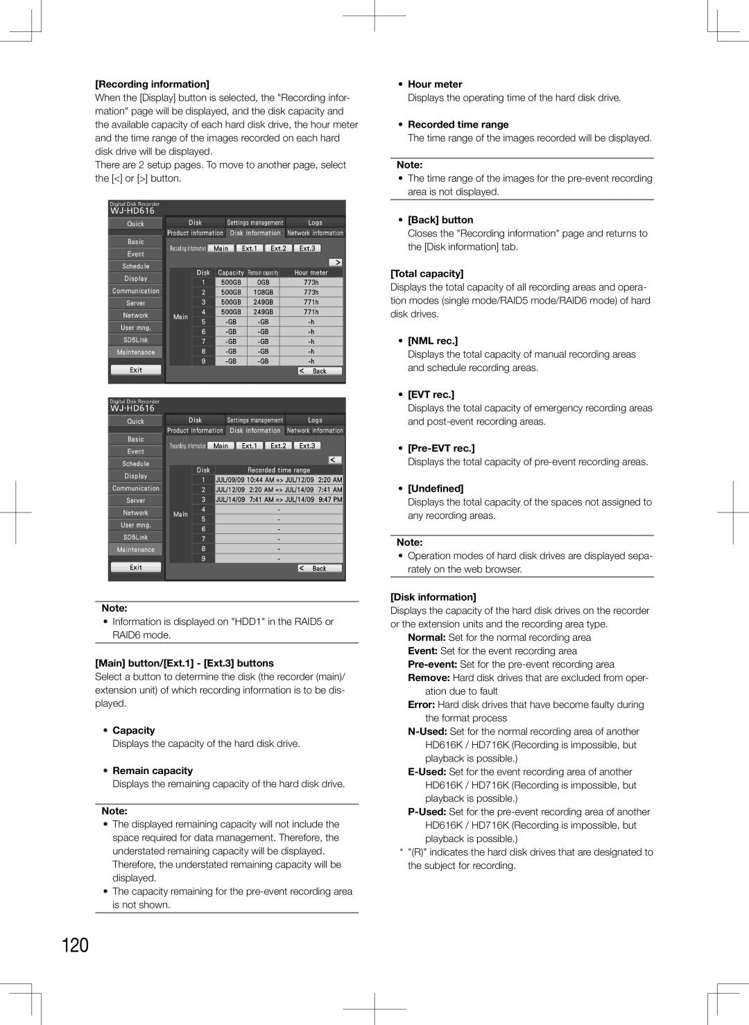 Panasonic WJ-HD716K, WJ-HD616K manual 120 