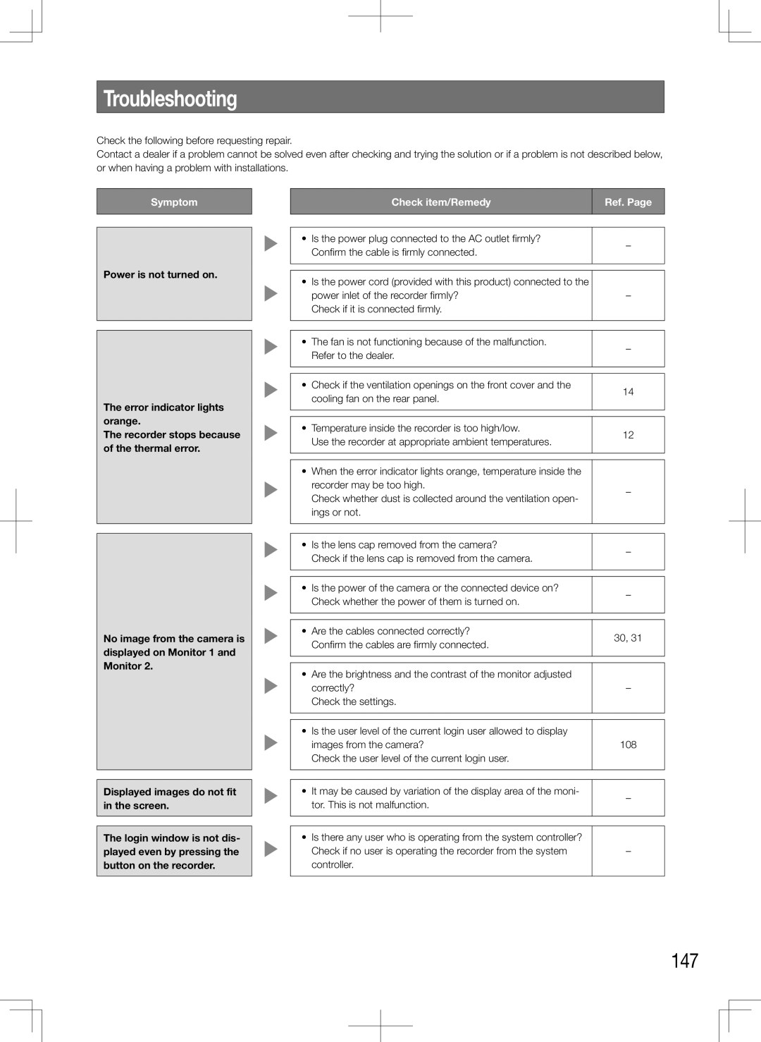 Panasonic WJ-HD616K, WJ-HD716K manual Troubleshooting, 147, Recorder may be too high 