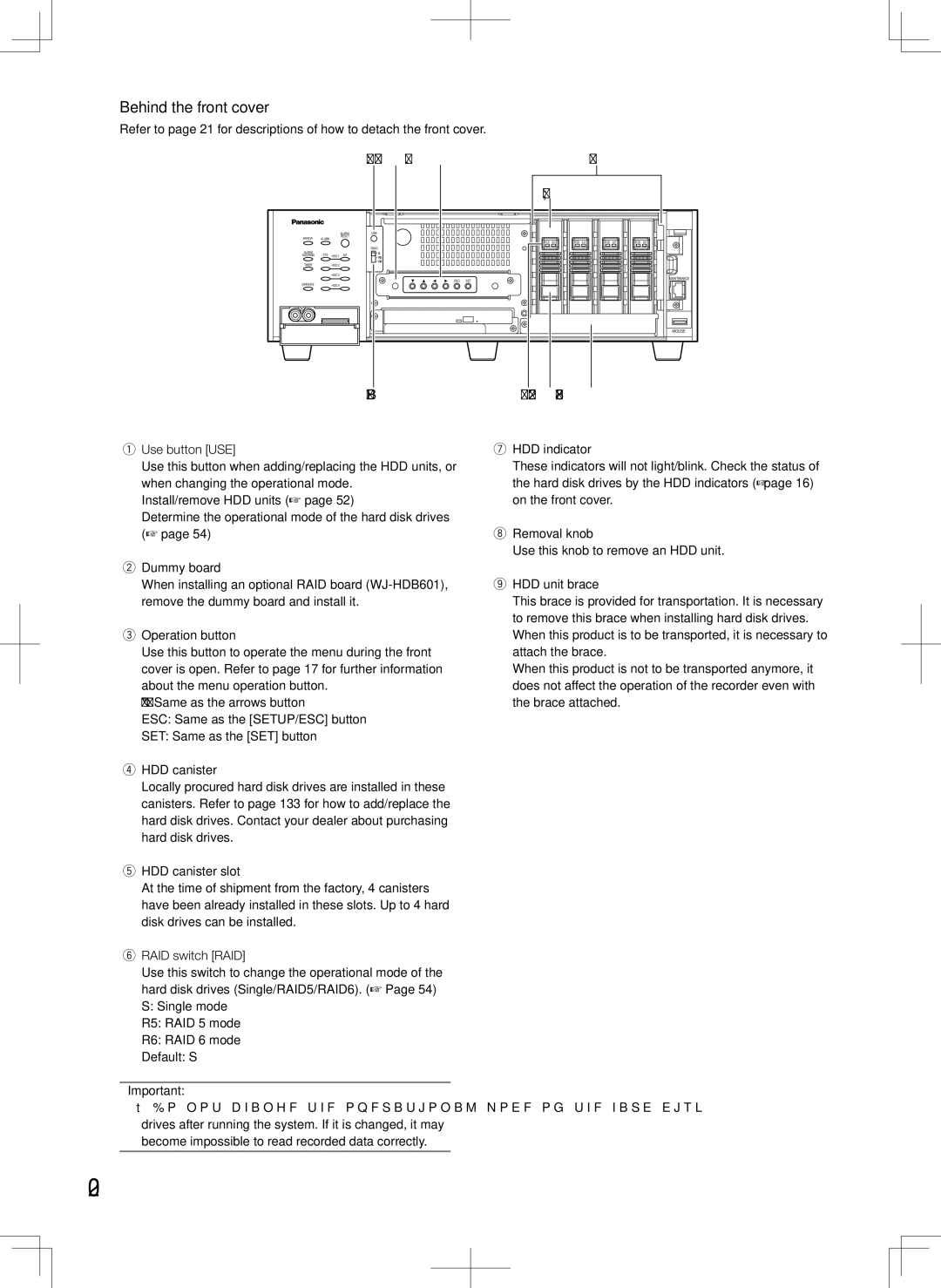 Panasonic WJ-HD716K, WJ-HD616K manual Behind the front cover 