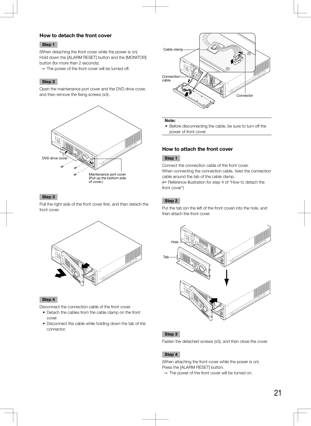 Panasonic WJ-HD616K, WJ-HD716K manual How to detach the front cover, How to attach the front cover 