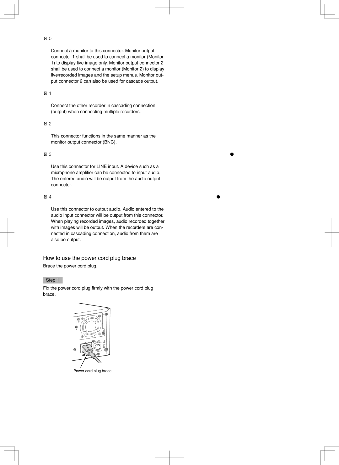 Panasonic WJ-HD616K, WJ-HD716K manual How to use the power cord plug brace 