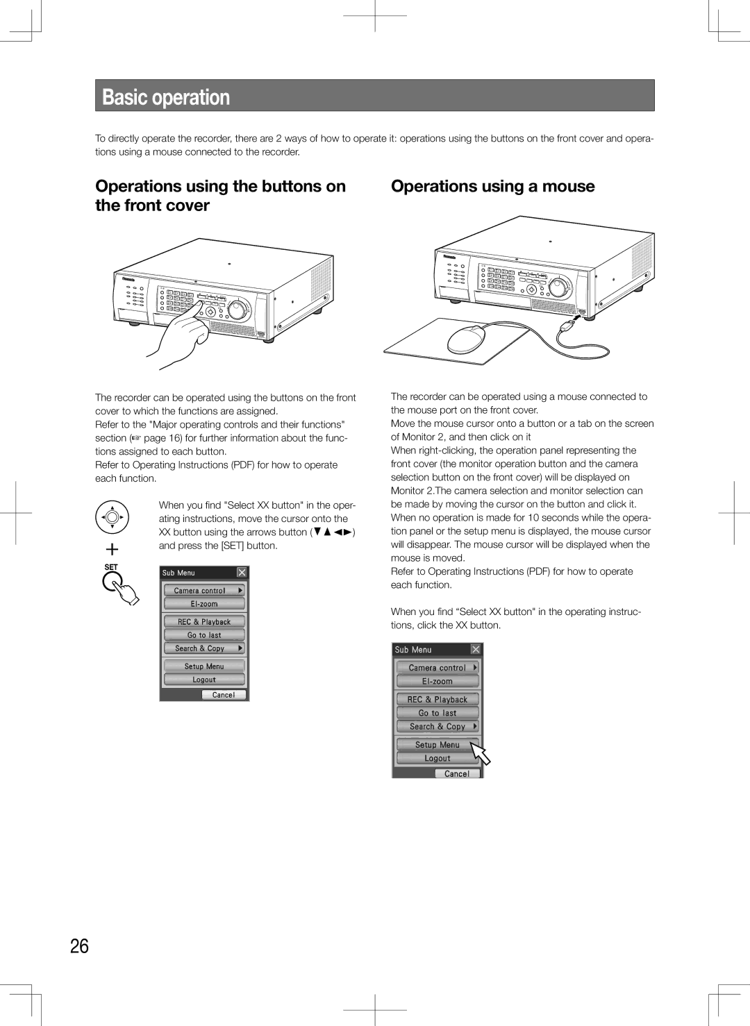 Panasonic WJ-HD716K, WJ-HD616K manual Basic operation, Operations using the buttons on, Front cover 